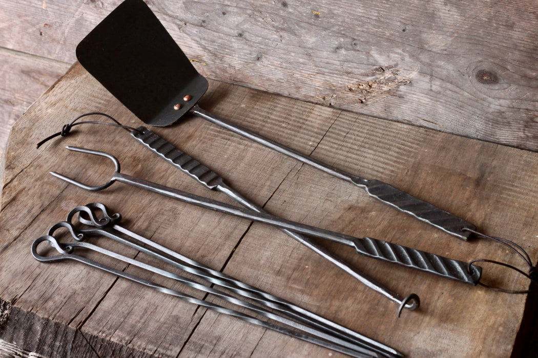 BBQ Meat Fork, Spatula and Pig Tail Flipper Hand Forged 3 Piece